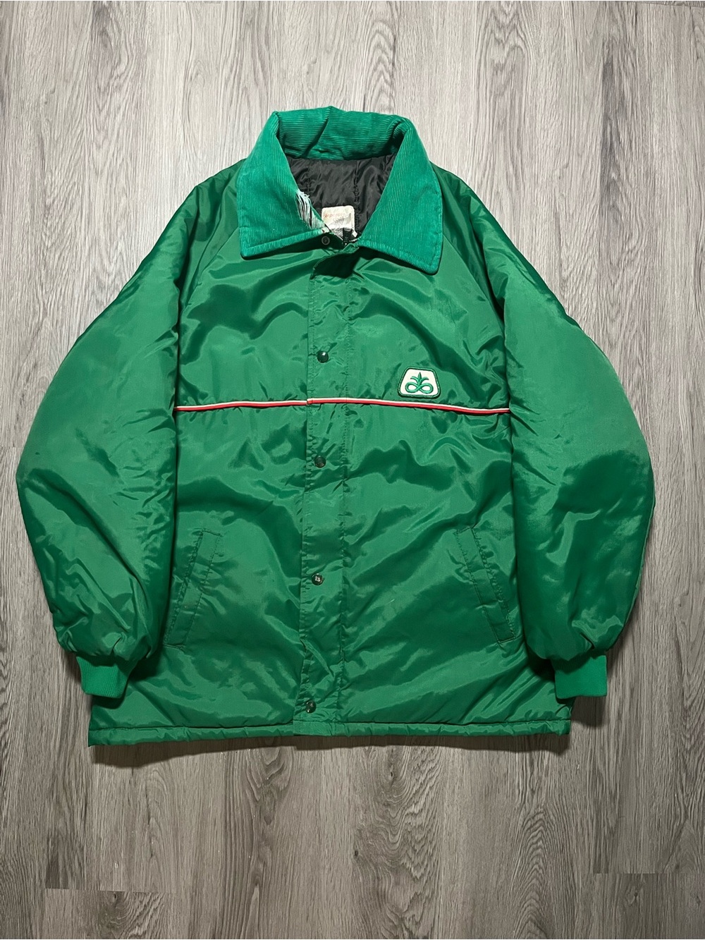 Vintage Pioneer seeds green insulated zip button jacket farmer XL